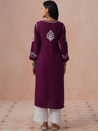 Rumah Wanita Chikankari Motif Etnik Bersulam Kurta Chikankari