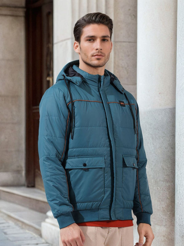 The Indian Garage Co Men Men Regular Fit Badges Hooded Puffer Jacket