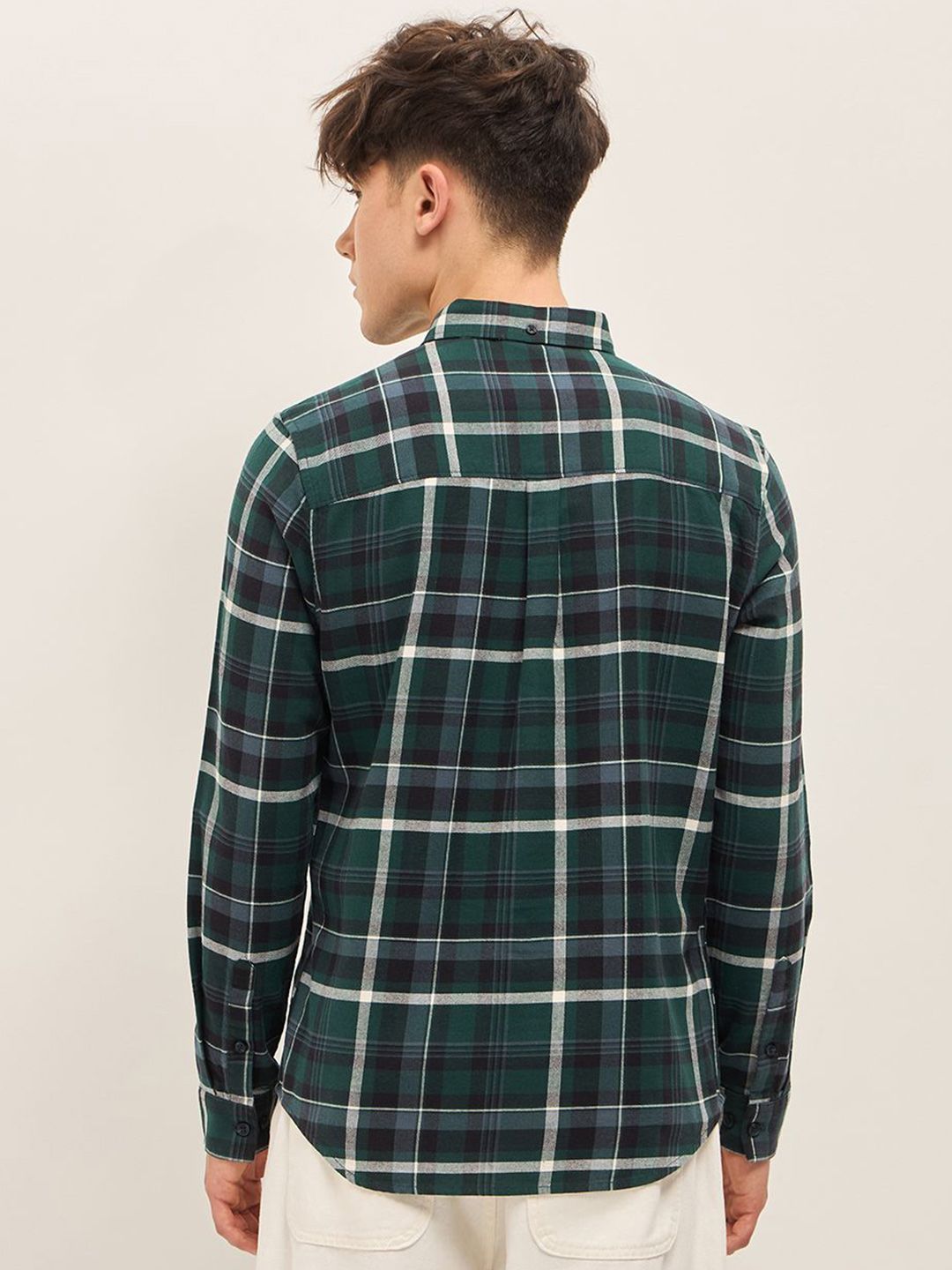 THE BEAR HOUSE Men Button-Down Collar Checked Cotton Slim Fit Casual Shirt