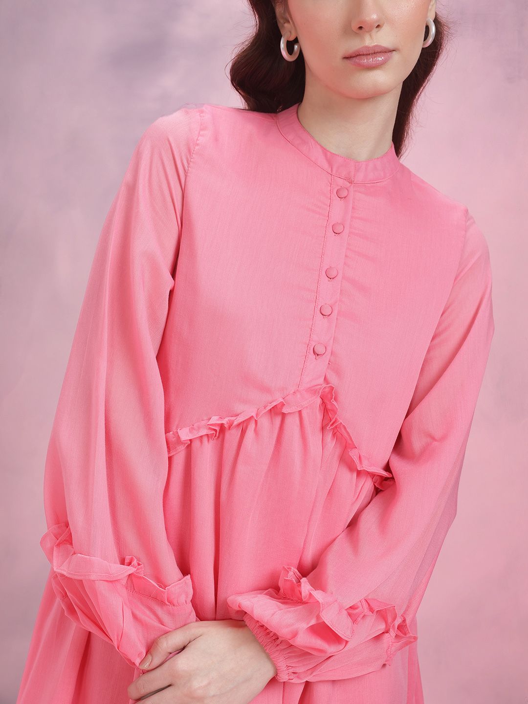 DressBerry Puff Sleeve Ruffled A-Line Dress