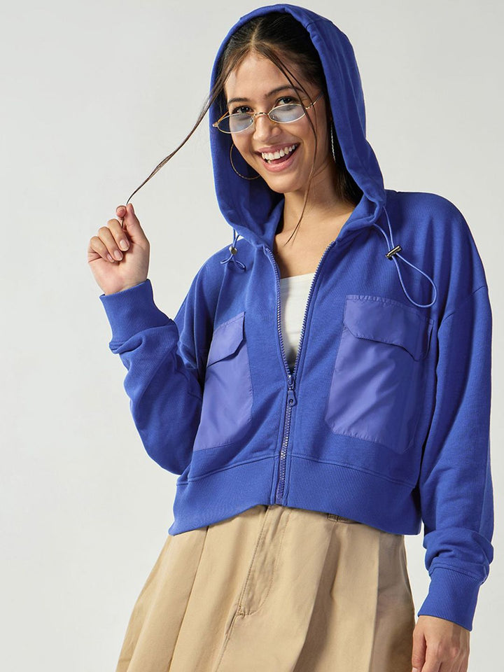 Bewakoof Women Zipped Oversized Hooded Crop Sweatshirt