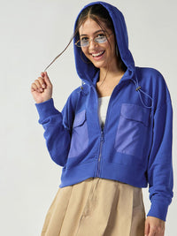 Bewakoof Women Zipped Oversized Hooded Crop Sweatshirt