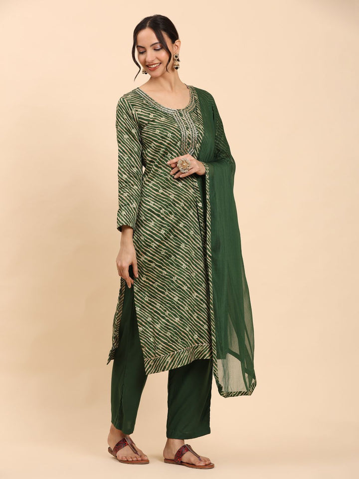 Kurta Berjalur Wanita Mamicha Dan Seluar Dengan Dupatta
