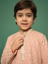VASTRAMAY Boys Embroidered Regular Sequinned Kurta with Pyjamas