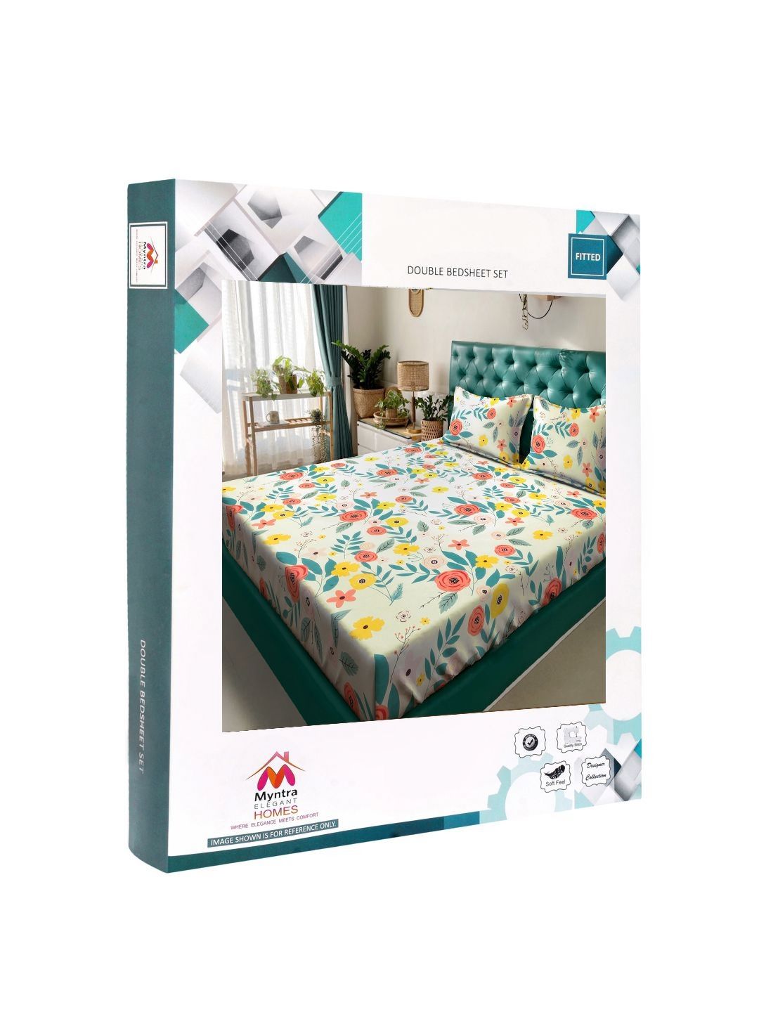 Myntra Elegant Homes White & Green Floral 300 TC King Cadar dengan 2 Sarung Bantal