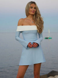 DressBerry Women Colourblocked Off-Shoulder Sheath Dress