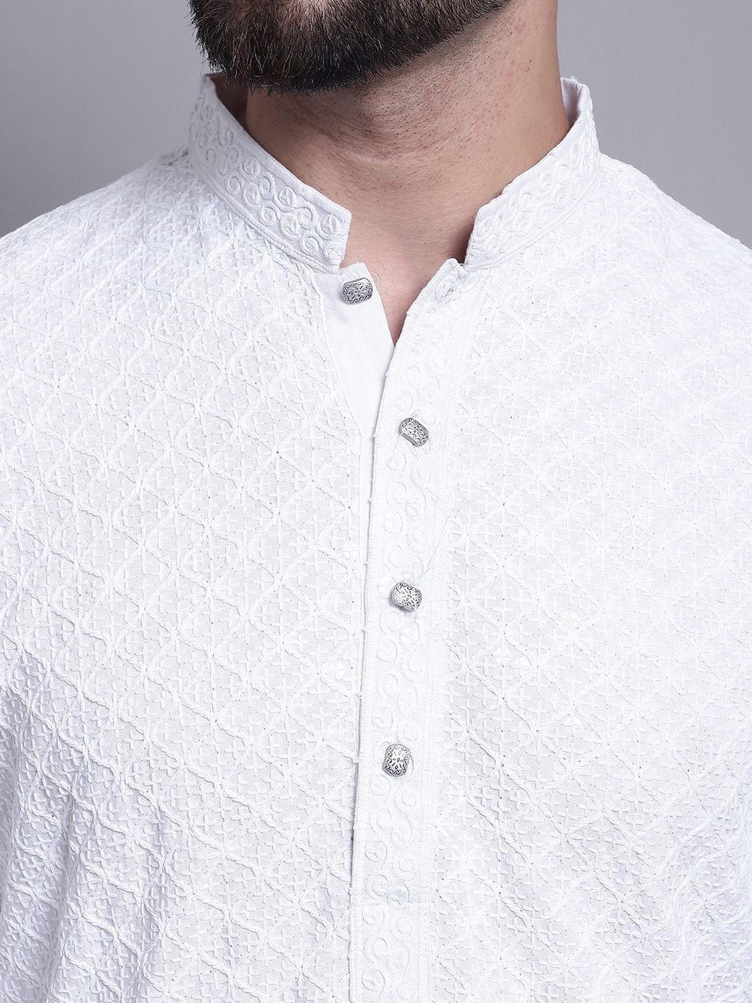 SOJANYA Motif Etnik Lelaki Sulam Kurta Kapas Tulen Biasa dengan Piyama