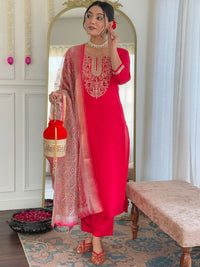 KALINI Women Floral Embroidered Regular Kurta with Trousers & With Dupatta