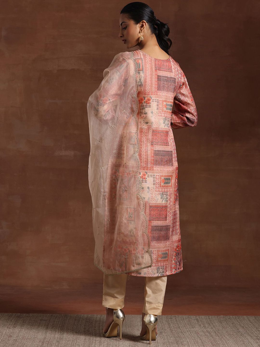 Libas Ethnic Motifs Printed Organza Straight Kurta With Trouser & Dupatta