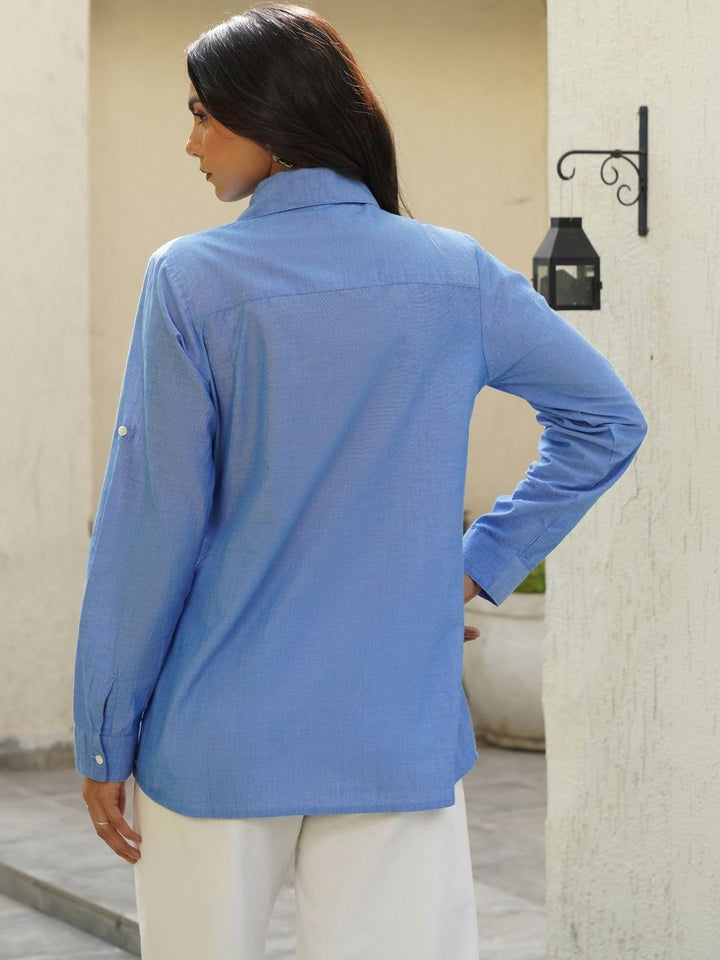 House of Chikankari Chikankari Solid Women's Shirt-light Blue Shirts