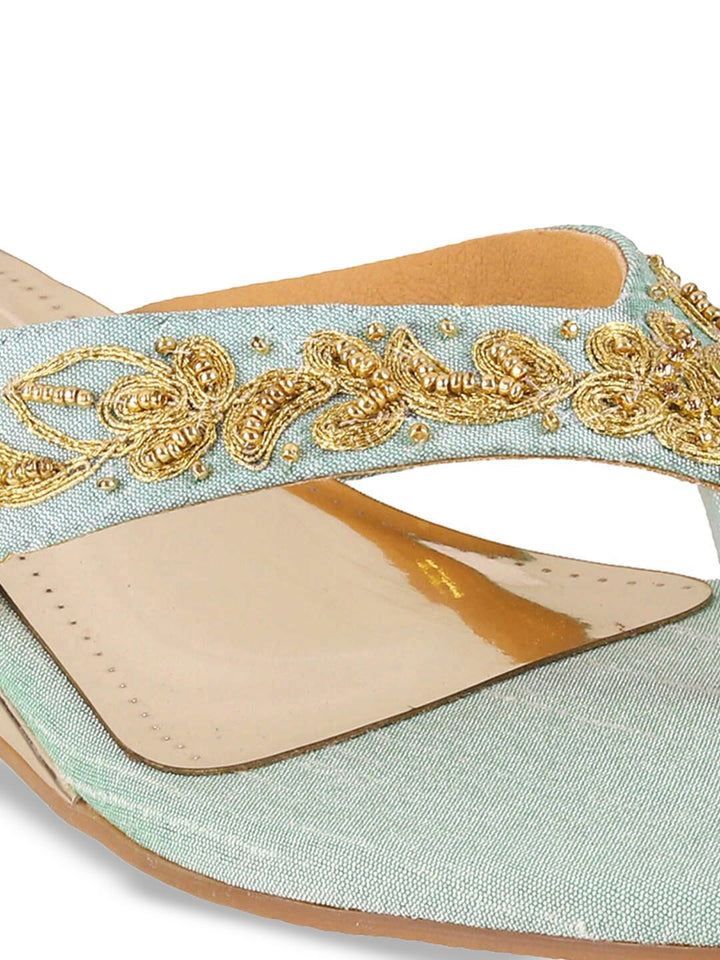 Mochi Women Embellished Suede Kitten Gladiators