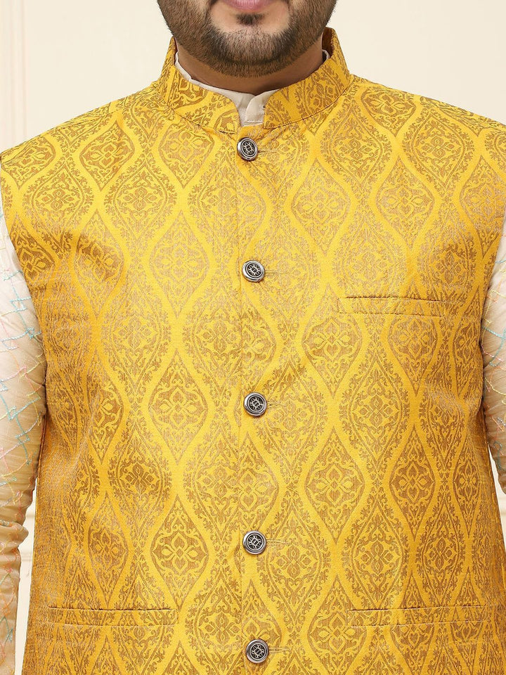 SOJANYA PLUS Lelaki Plus Size Printed Mandarin Collar Nehru Jaket