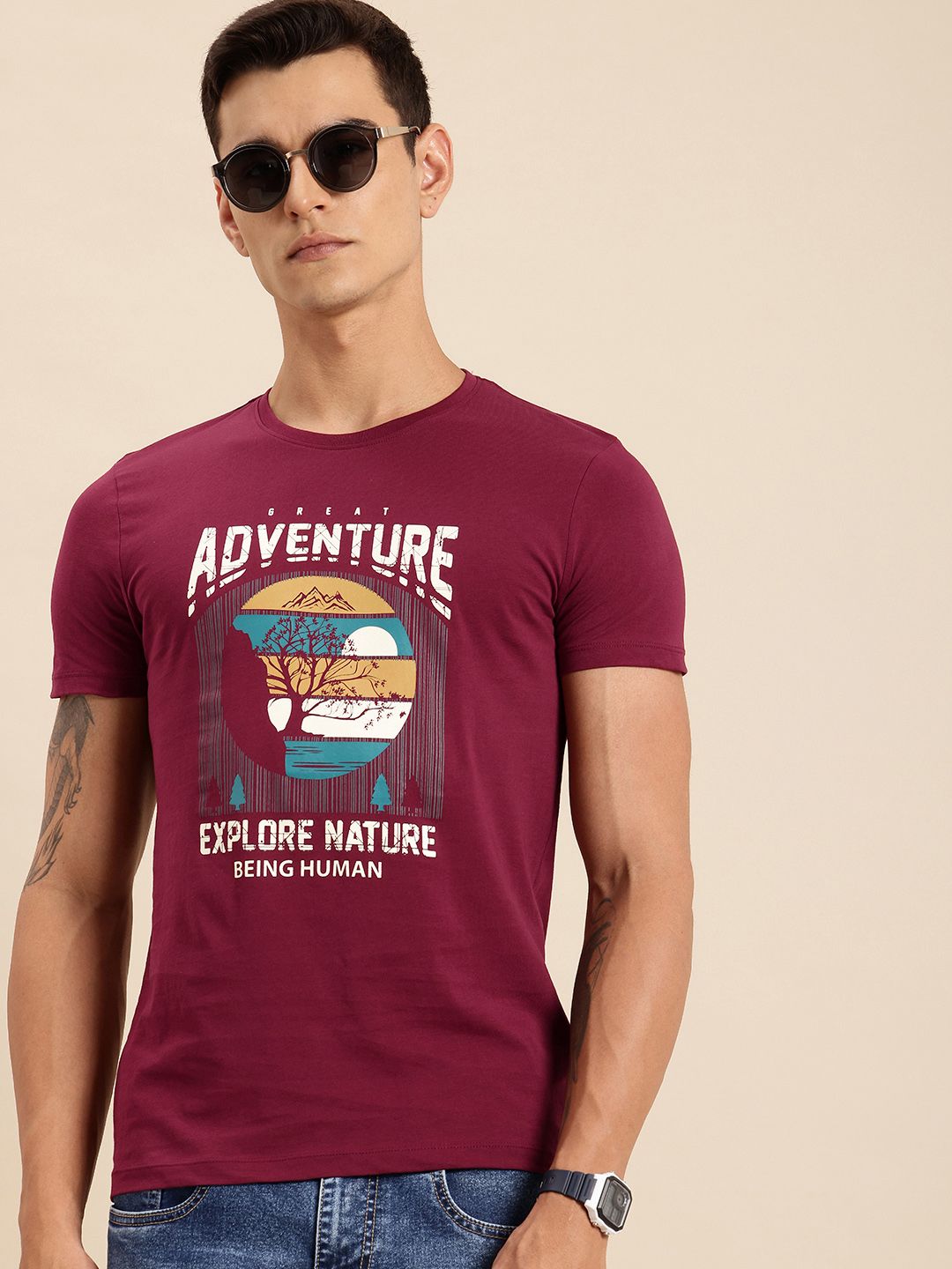 Being Human Pure Cotton Typography Printed T-shirt