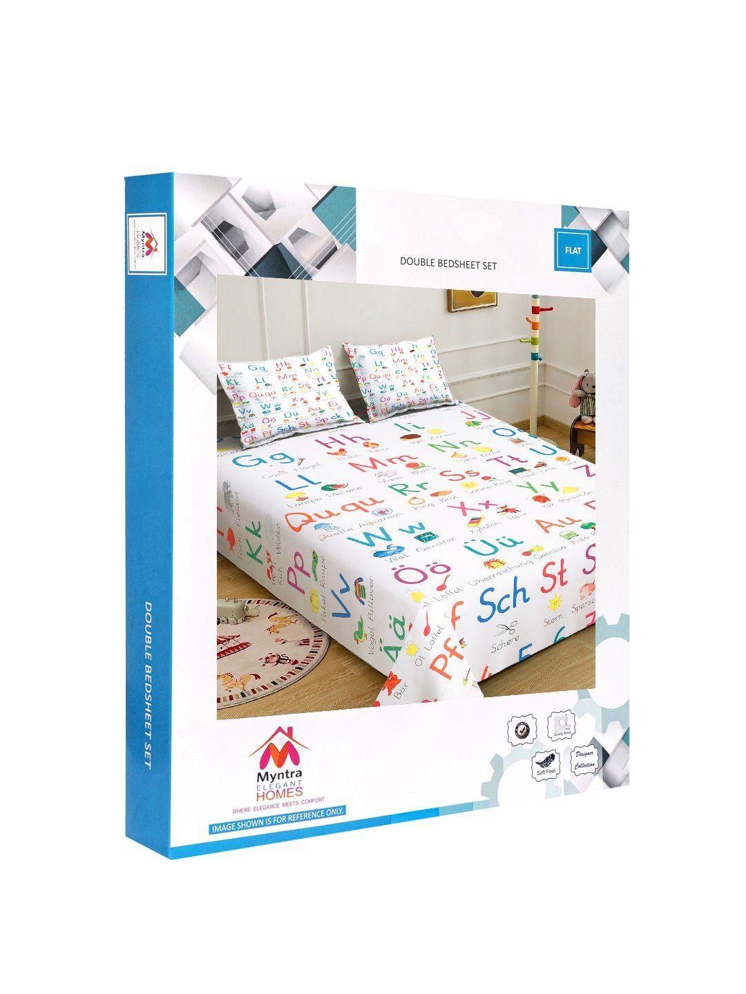 Myntra Elegant Homes White Cartoon Characters 300 TC King Bedsheet with 2 Pillow Covers