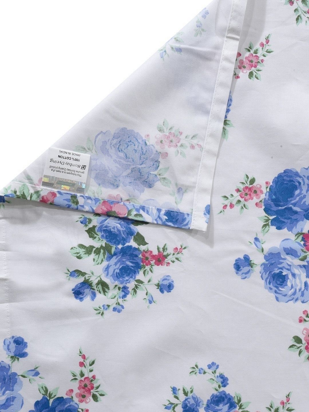 BOMBAY DYEING 525B Blue & White Floral 164 TC Pure Cotton Queen Bedsheet Set
