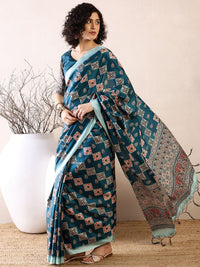 Saree mall modal Ajrak Block Satin Bagru SareesWith Blouse Piece