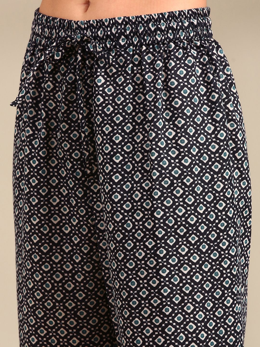 Anouk Navy Blue Floral Printed Notch Neck Straight Kurta with Trousers & Dupatta