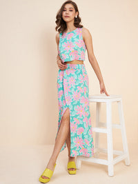 Antheaa Floral Printed Crop Top & Midi Skirt