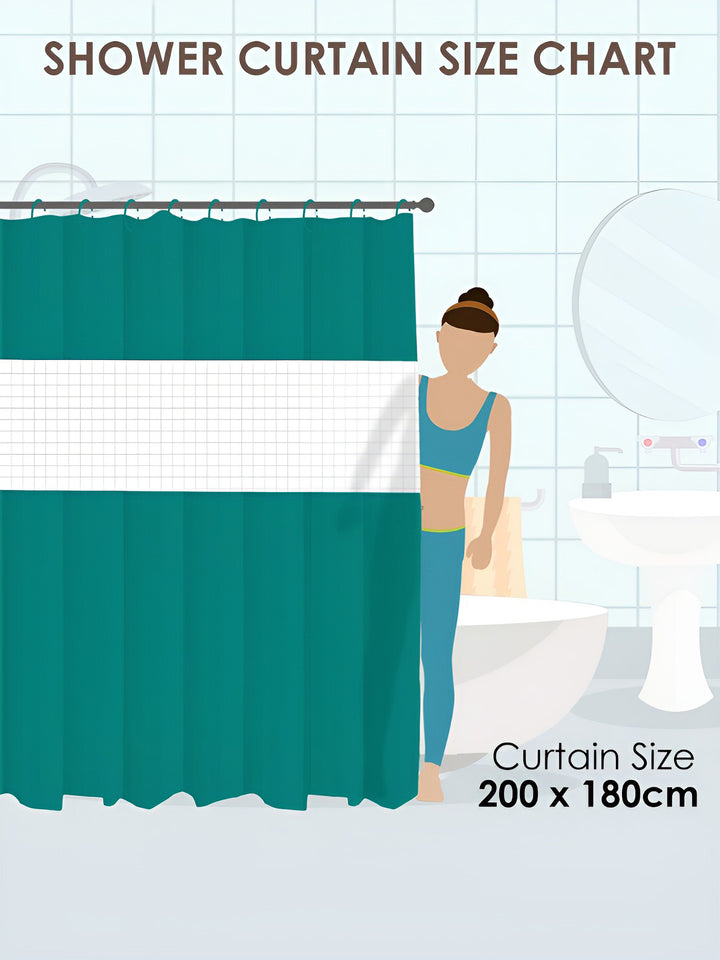 Story@home Green & White Waterproof Shower Curtains