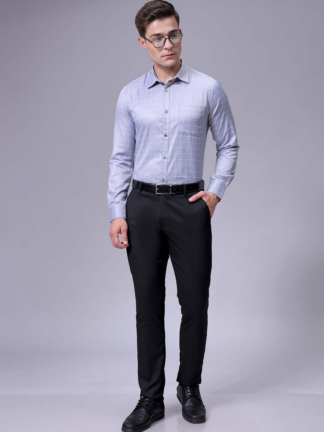 The Indian Garage Co. X Luxe Men Slim Fit Cutaway Collar Grid Tattersall Checked Formal Shirt