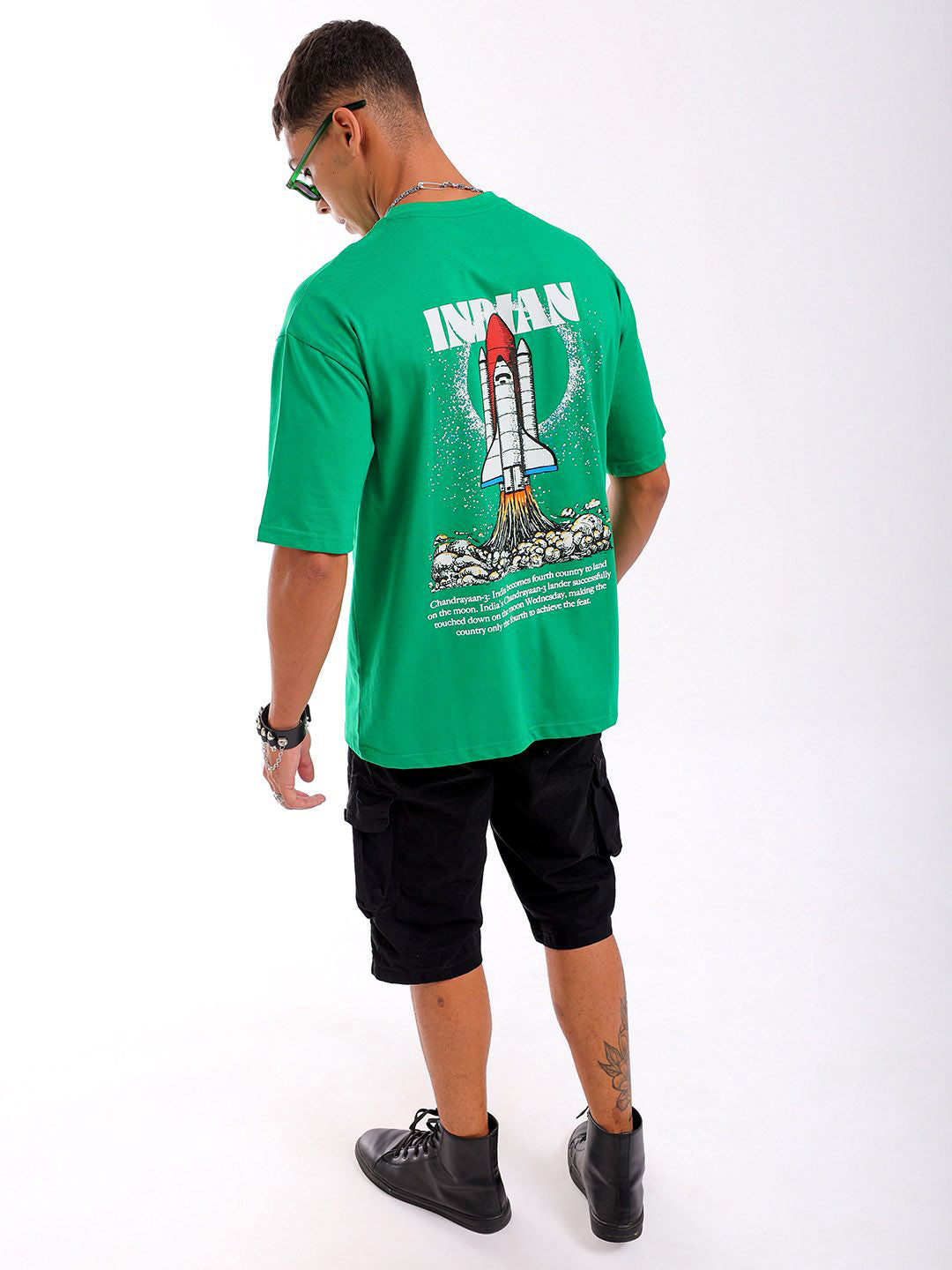 The Indian Garage Co Pure Cotton Back Printed Boxy Oversized Round Neck T-shirt