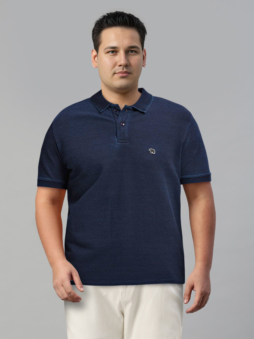 THE BEAR HOUSE Pure Cotton  Self Design Polo Collar T-shirt