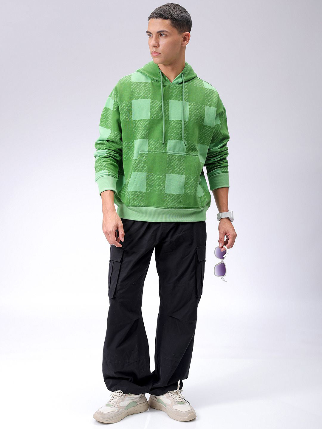 The Indian Garage Co Men Geometric Printed Hooded Sweatshirt