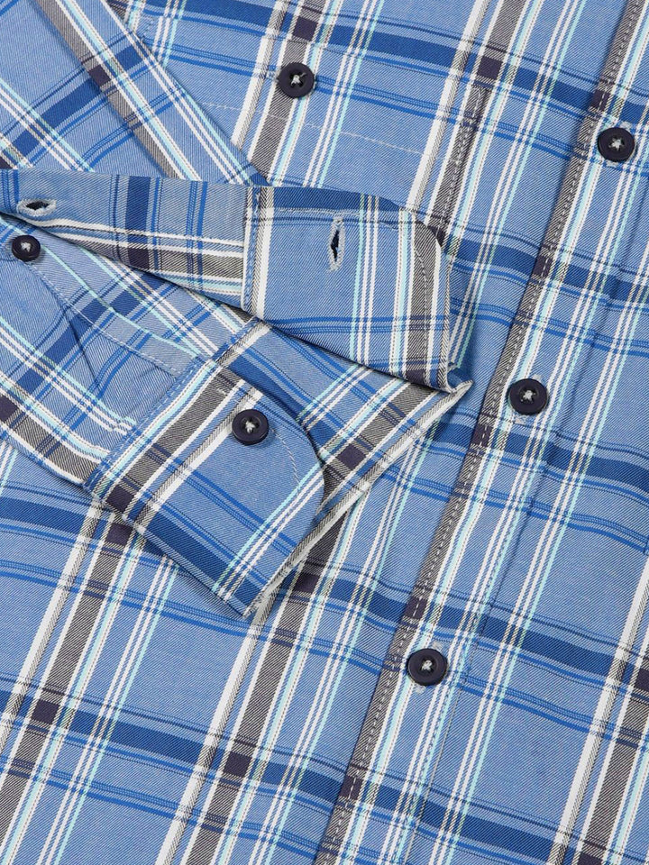 Thomas Scott Men Classic Spread Collar Tartan Checked Cotton Slim Fit Casual Shirt