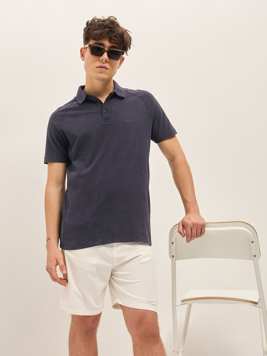THE BEAR HOUSE Men Solid Polo Collar Cotton T-shirt