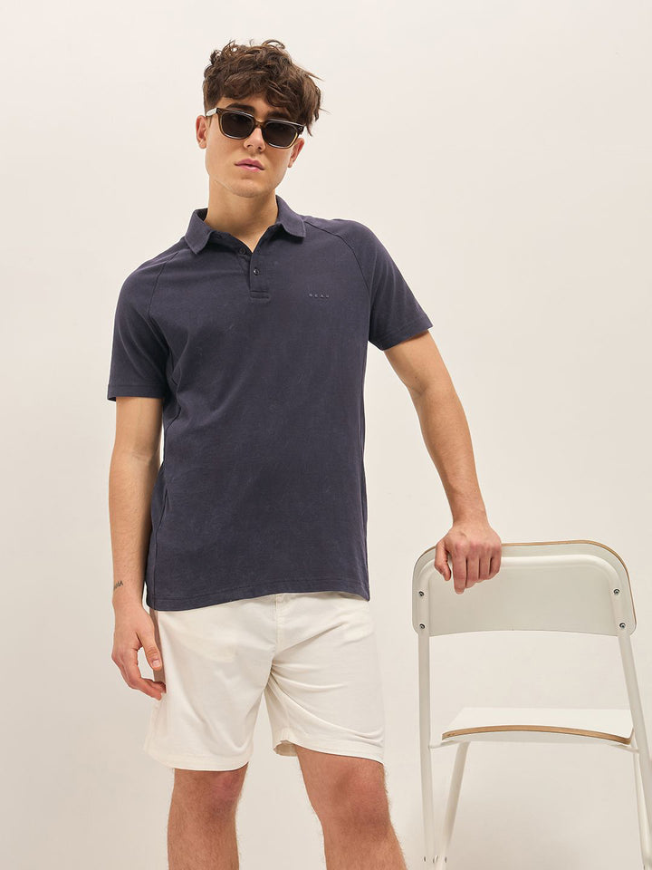 THE BEAR HOUSE Men Solid Polo Collar Cotton T-shirt
