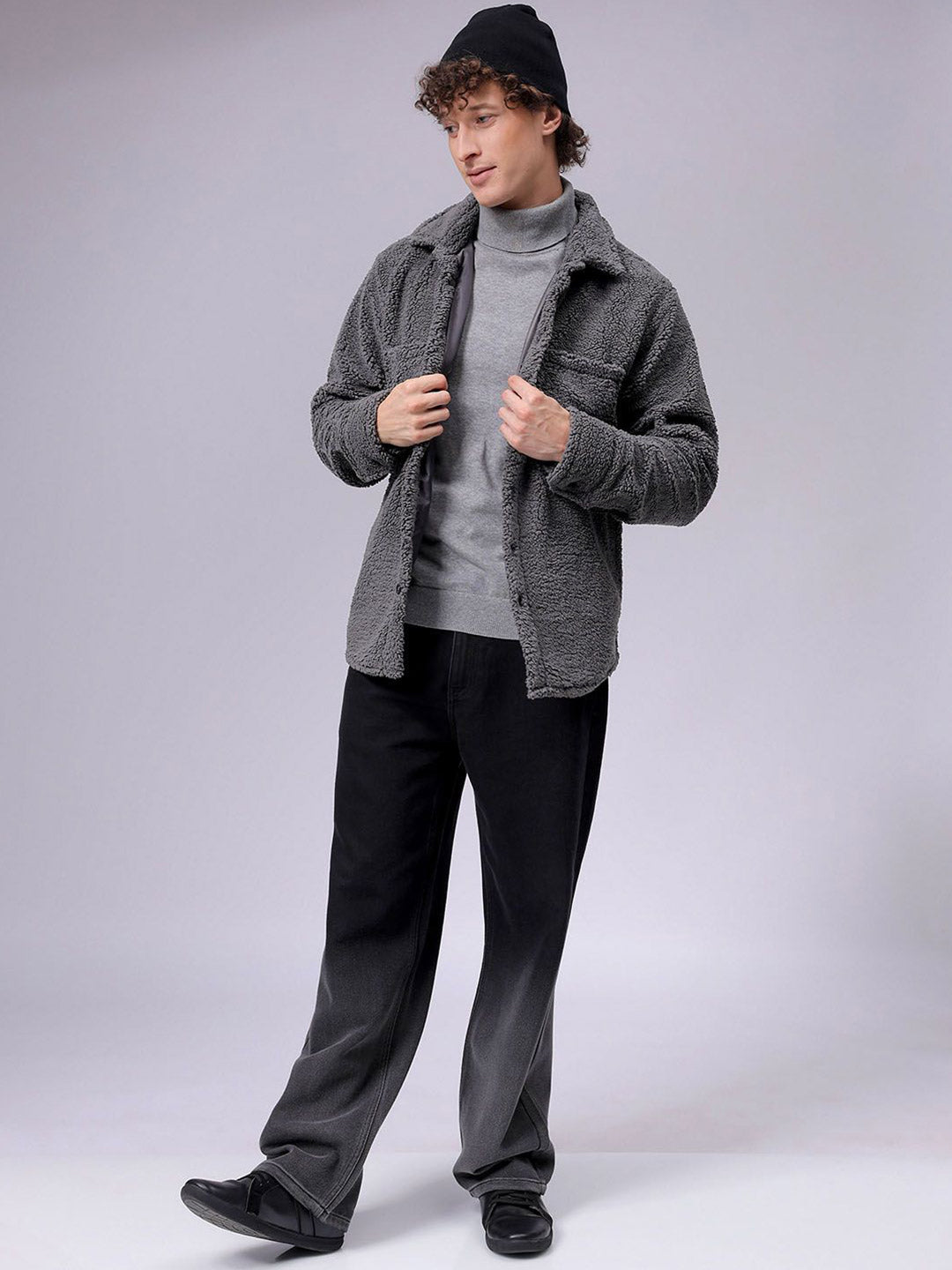 The Indian Garage Co Men Fleece Regular Fit Casual Winter Overshirt