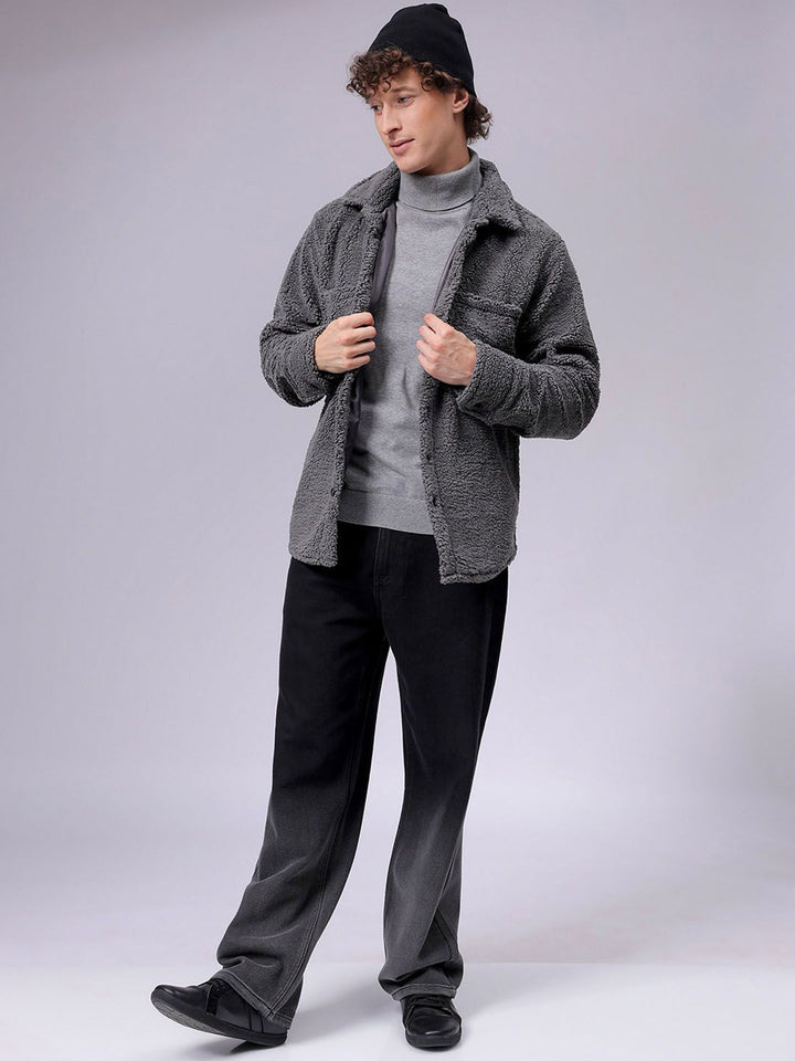 The Indian Garage Co Men Fleece Regular Fit Casual Winter Overshirt