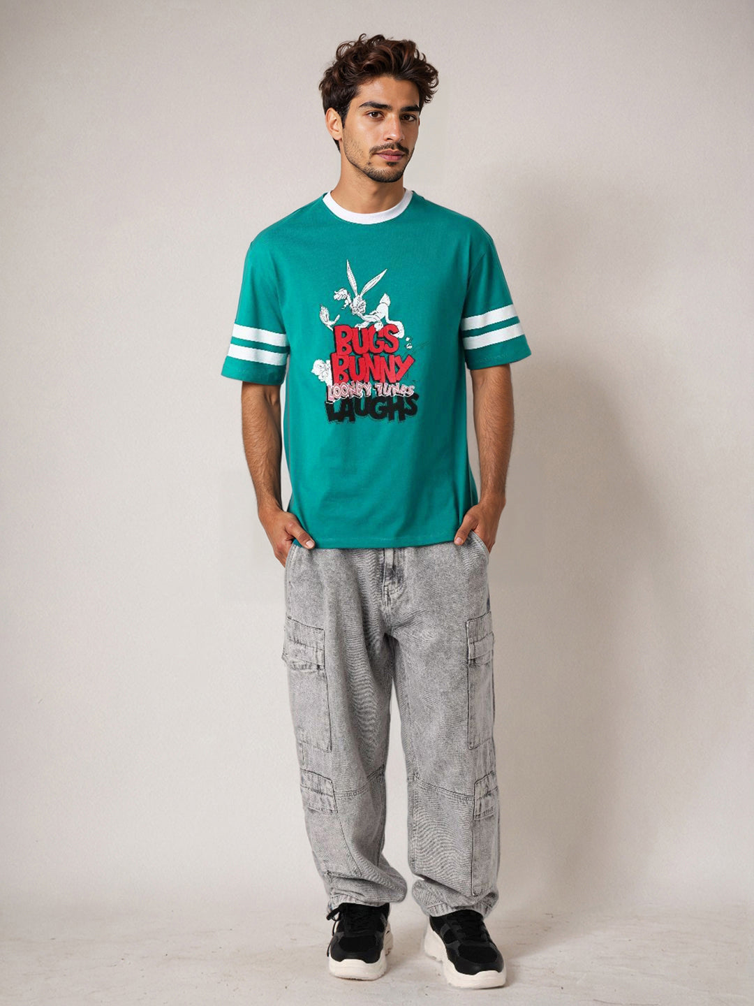 The Indian Garage Co Men Bugs Bunny Graphic Printed Pure Cotton Relaxed Fit T-shirt