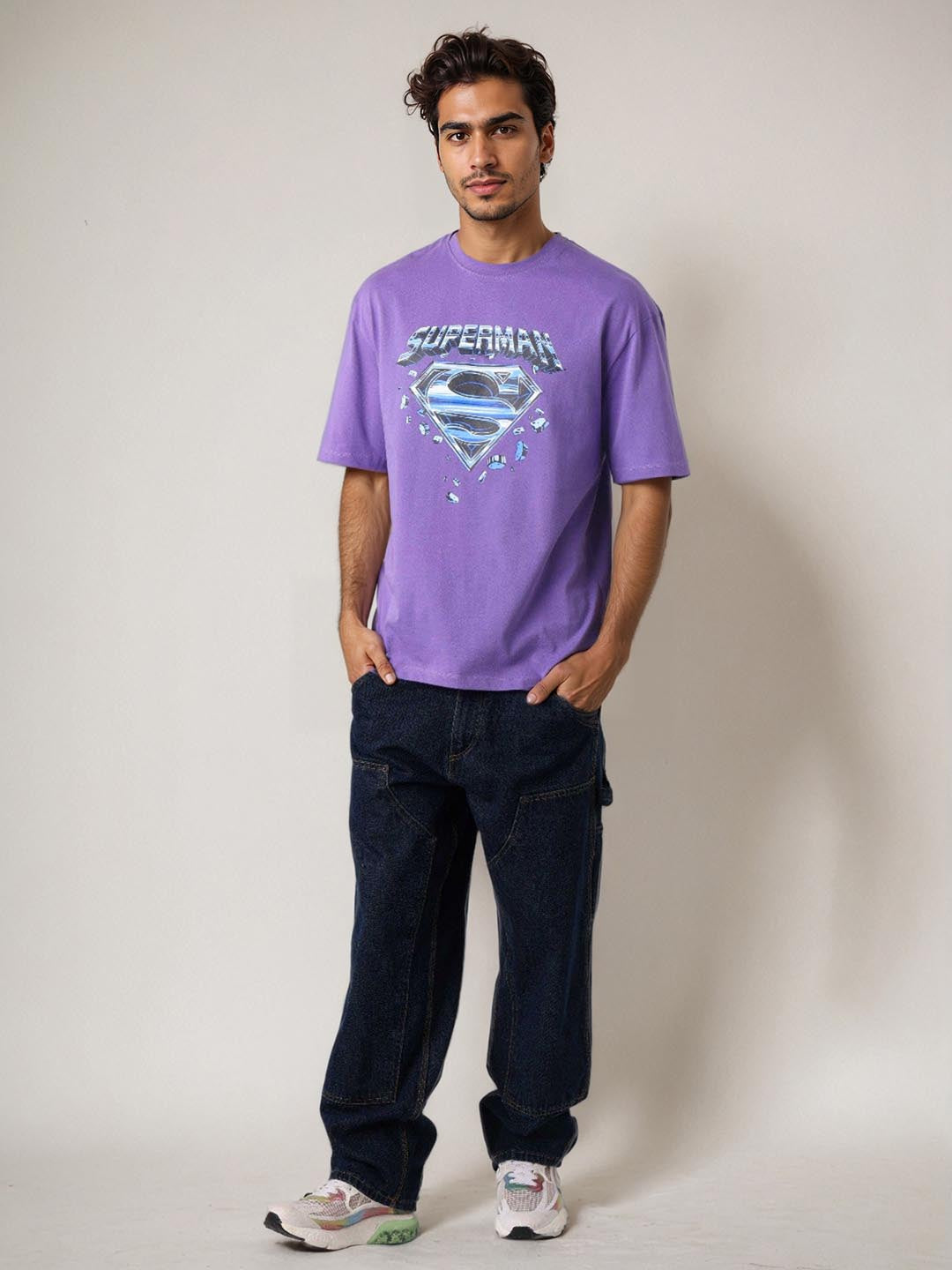 The Indian Garage Co Men Superman Graphic Printed Round Neck Cotton Relaxed Fit T-shirt