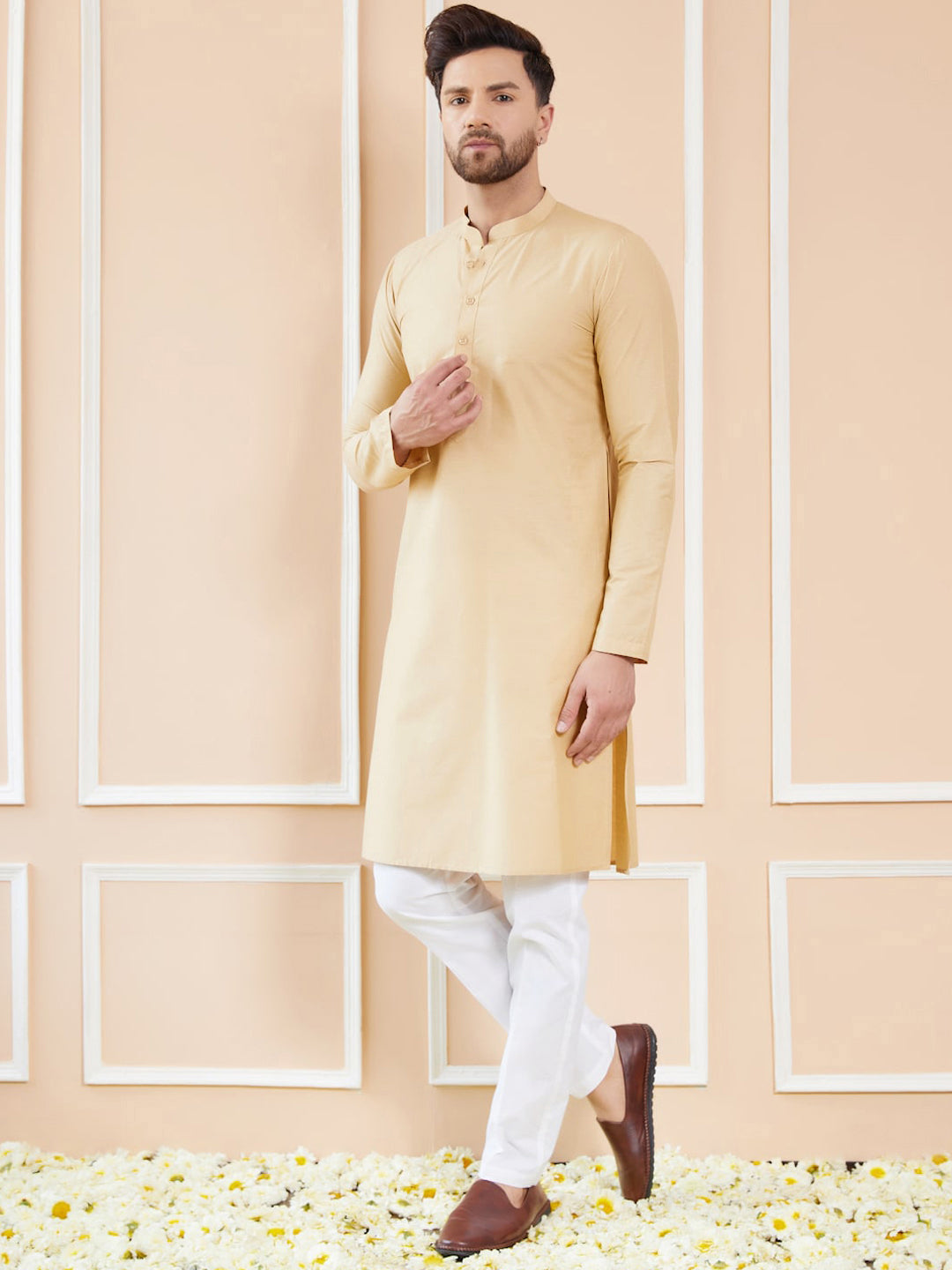 See Designs Mandarin Collar Pure Cotton Straight Kurta