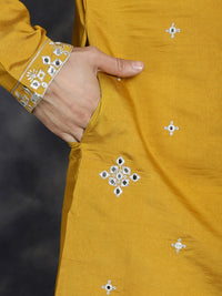 Jompers Geometric Embroidered Mandarin Collar Mirror Work Cotton Silk Straight Kurta