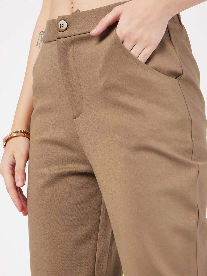SASSAFRAS Women Beige Mid-Rise Tapered Fit Trousers