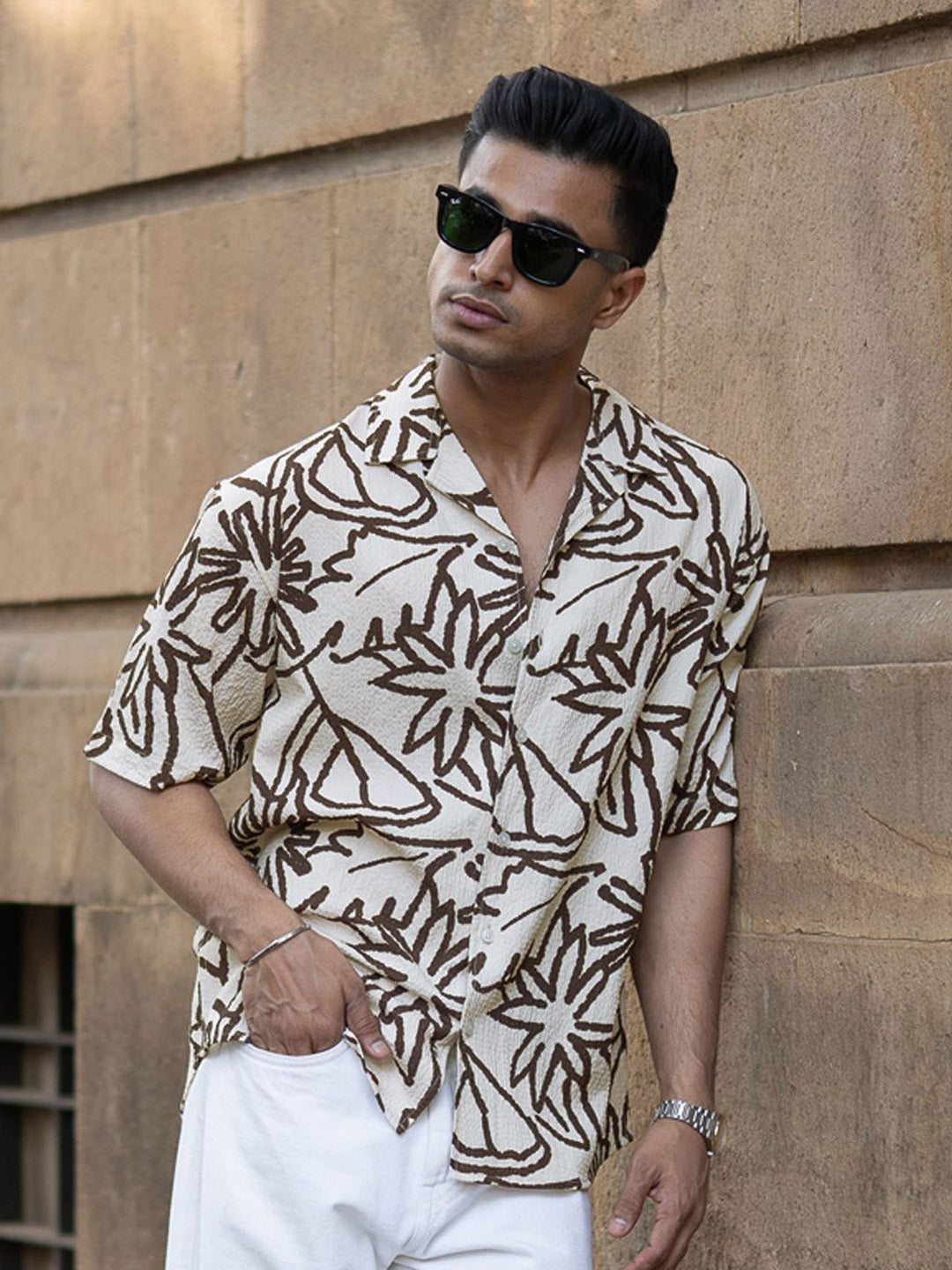 Powerlook Men Cuban Collar Textured Casual Shirt