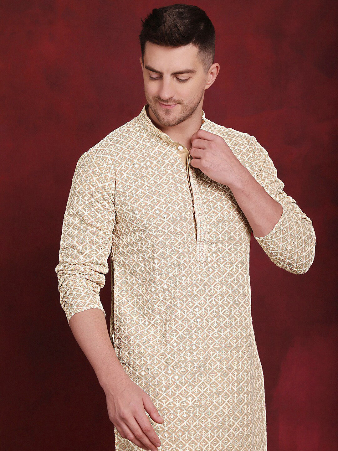 Jompers Embroidered Regular Sequinned Pure Cotton Kurta with Pyjamas