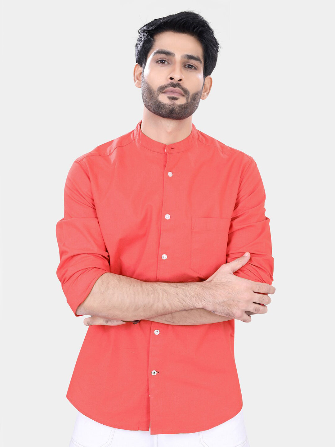 VASTRADO Classic Band Collar Slim Fit Pure Cotton Casual Shirt
