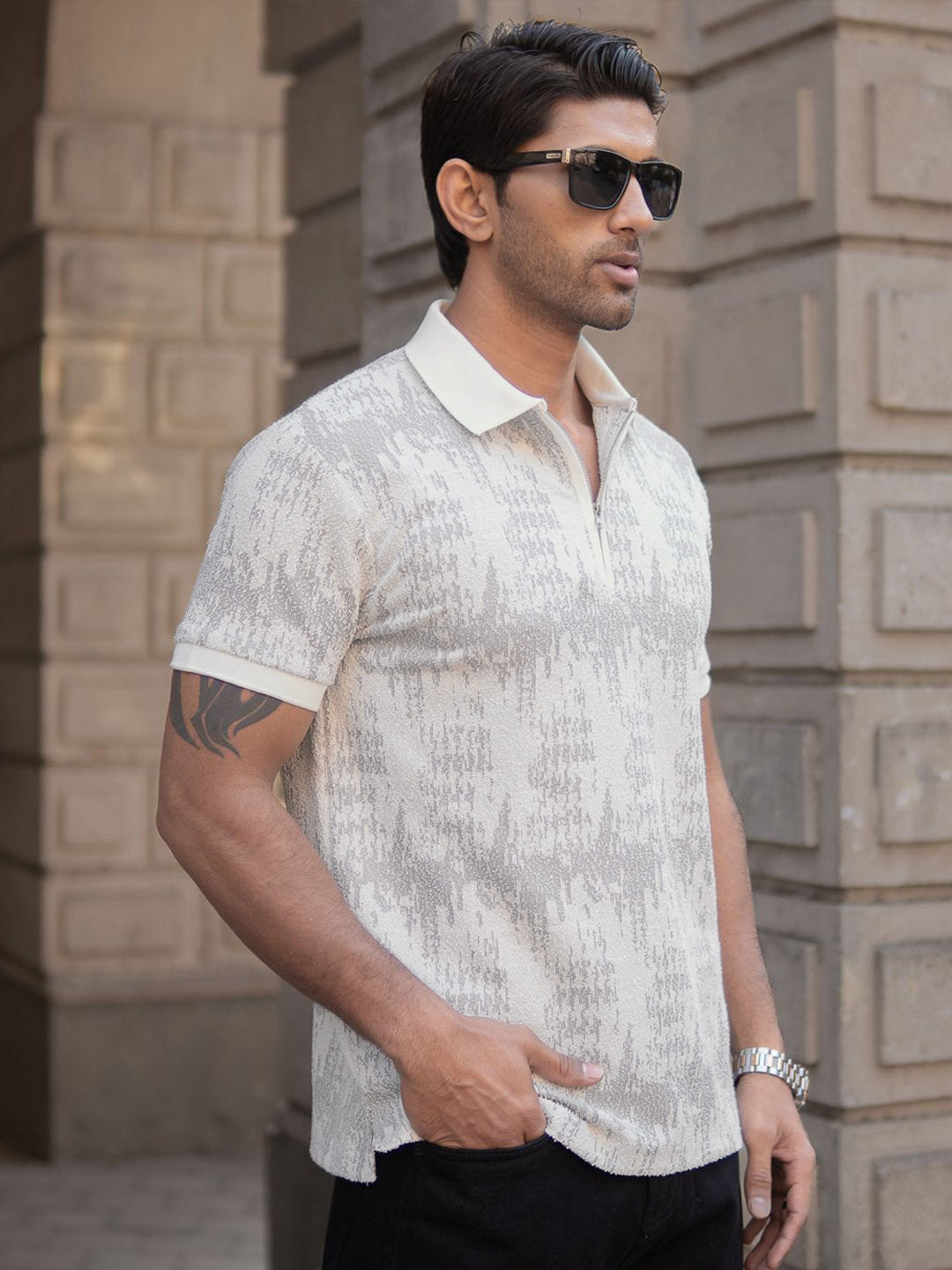 Powerlook Men Abstract Printed Polo Collar T-shirt