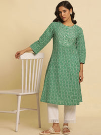 W Ethnic Motifs Printed Pure Cotton A-Line Kurta