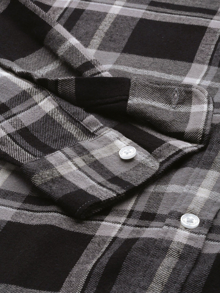 THE BEAR HOUSE Men Grey Slim Fit Tartan Checked Pure Cotton Casual Shirt