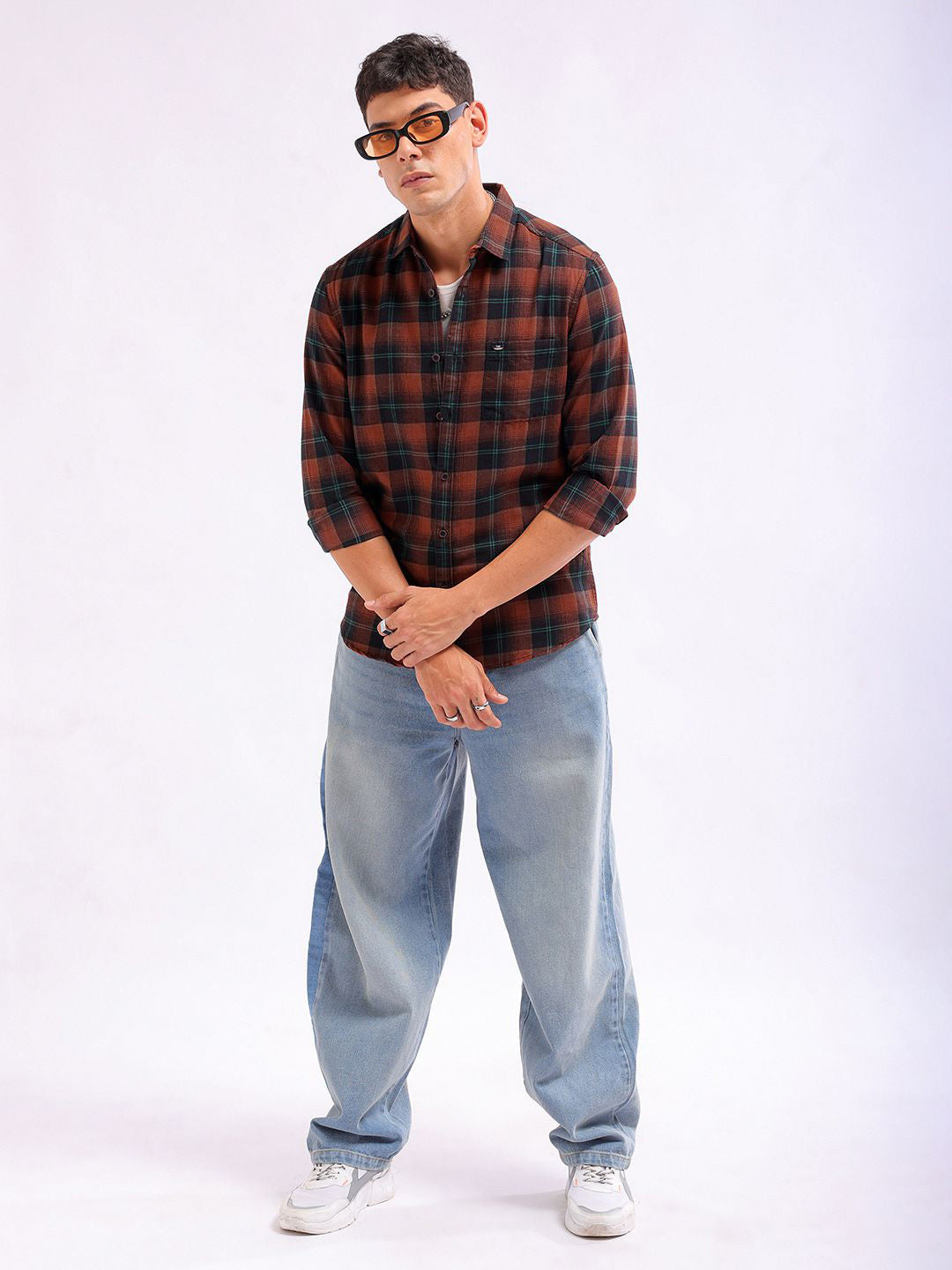 The Indian Garage Co Slim Fit Buffalo Checked Spread Collar Pure Cotton Casual Shirt
