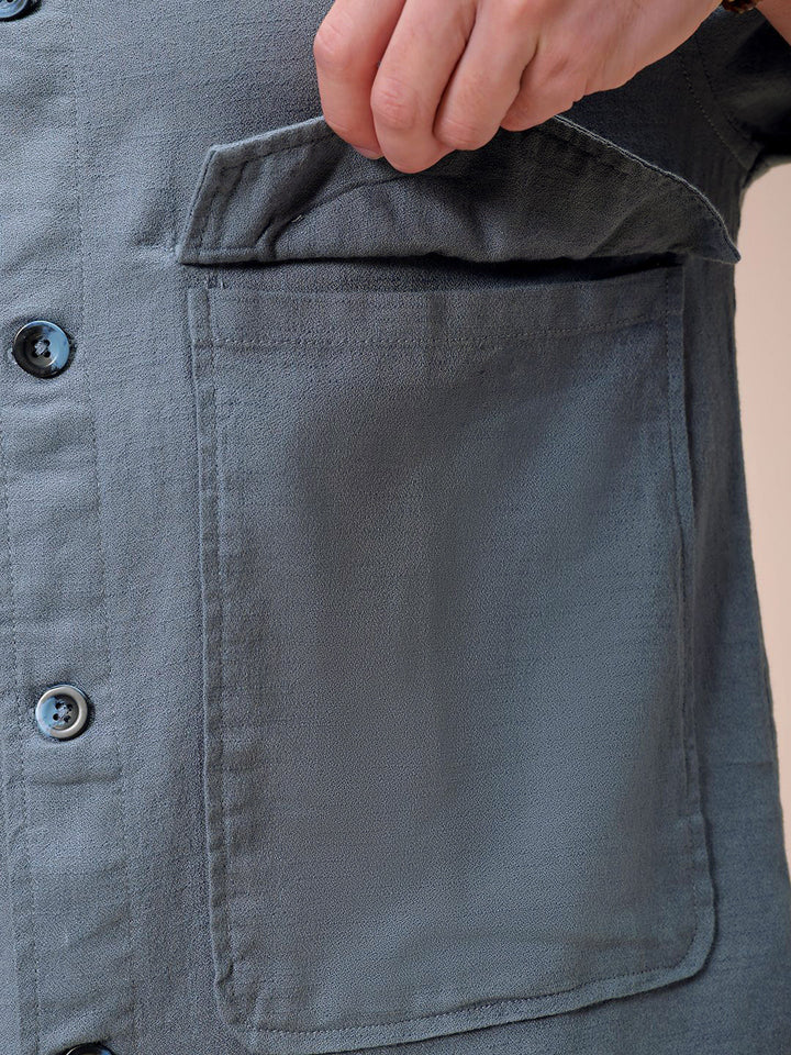 The Indian Garage Co Men Regular Fit Solid Double Flap Pocket Resortwear Overshirt