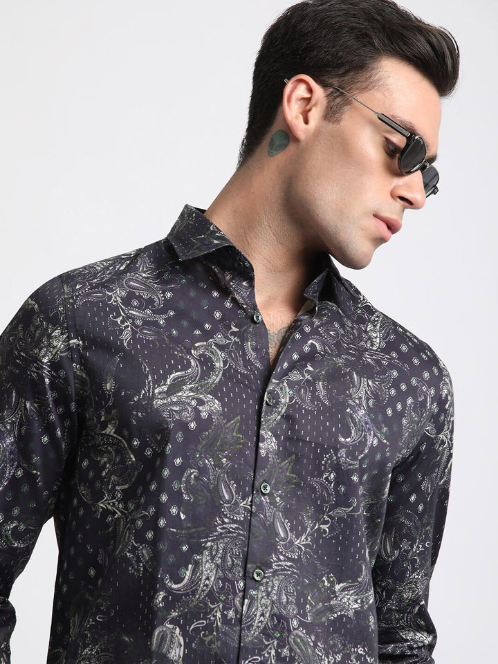 THE BEAR HOUSE Floral Printed Slim Fit Pure Cotton Casual Shirt