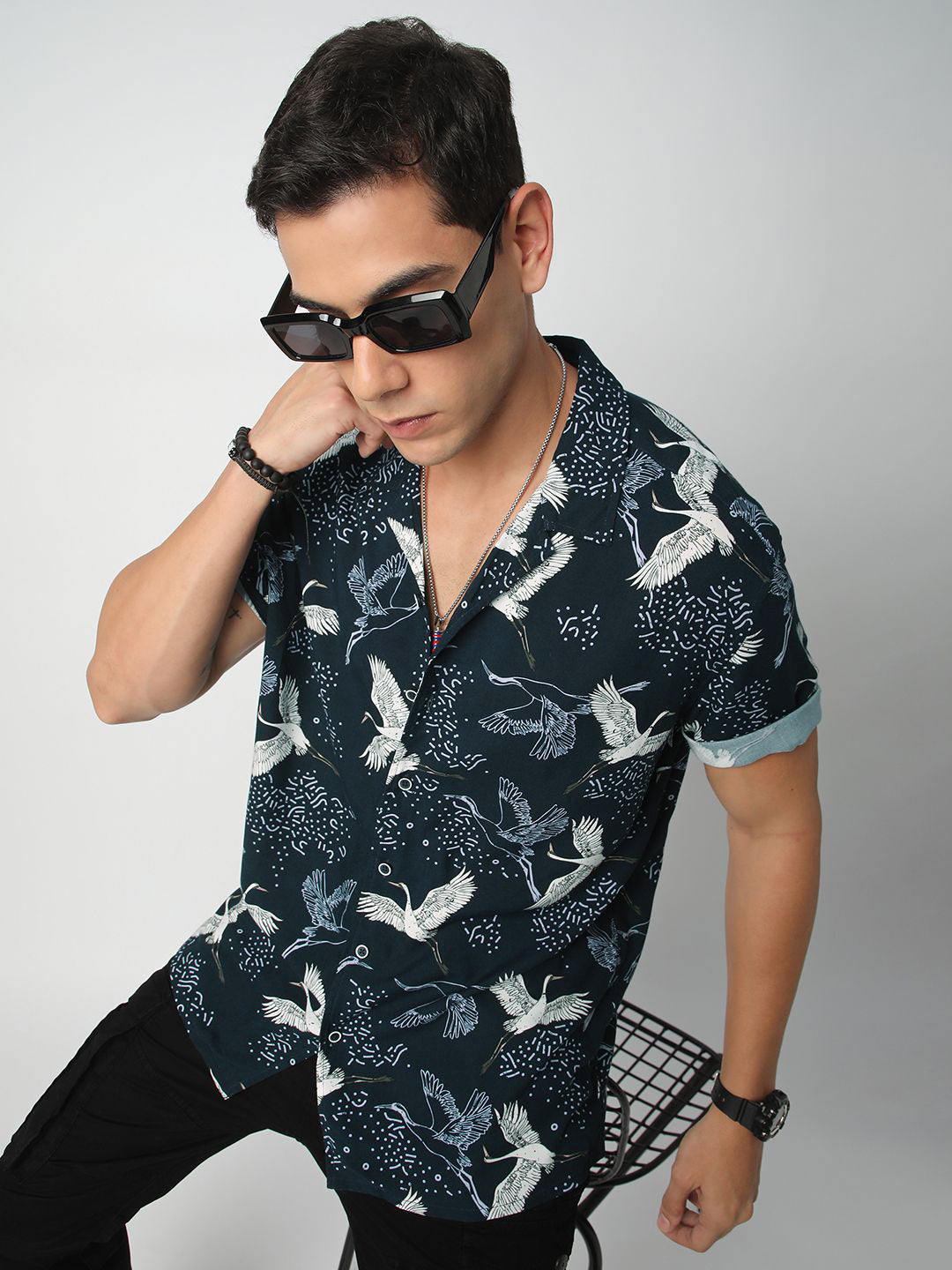 VASTRADO Men Classic Cuban Collar Floral Printed Oversized Casual Shirt