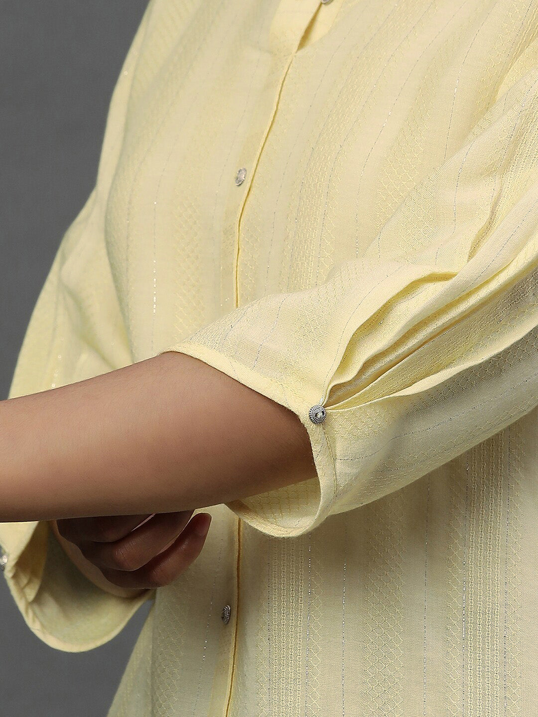 AURELIA Geometric Woven Design Mandarin Collar Straight Kurti