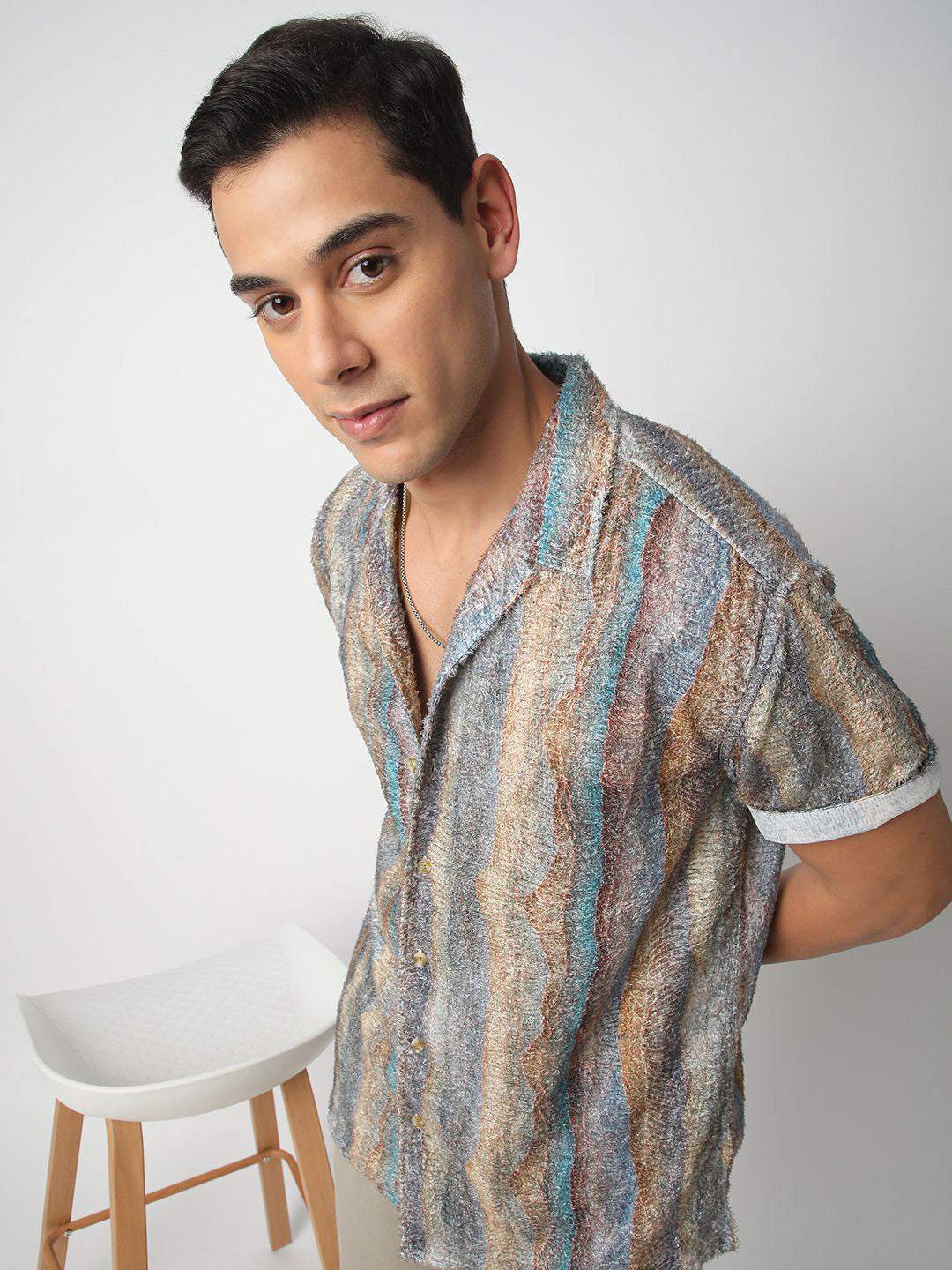 VASTRADO Men Classic Abstract Self Design Oversized Casual Shirt