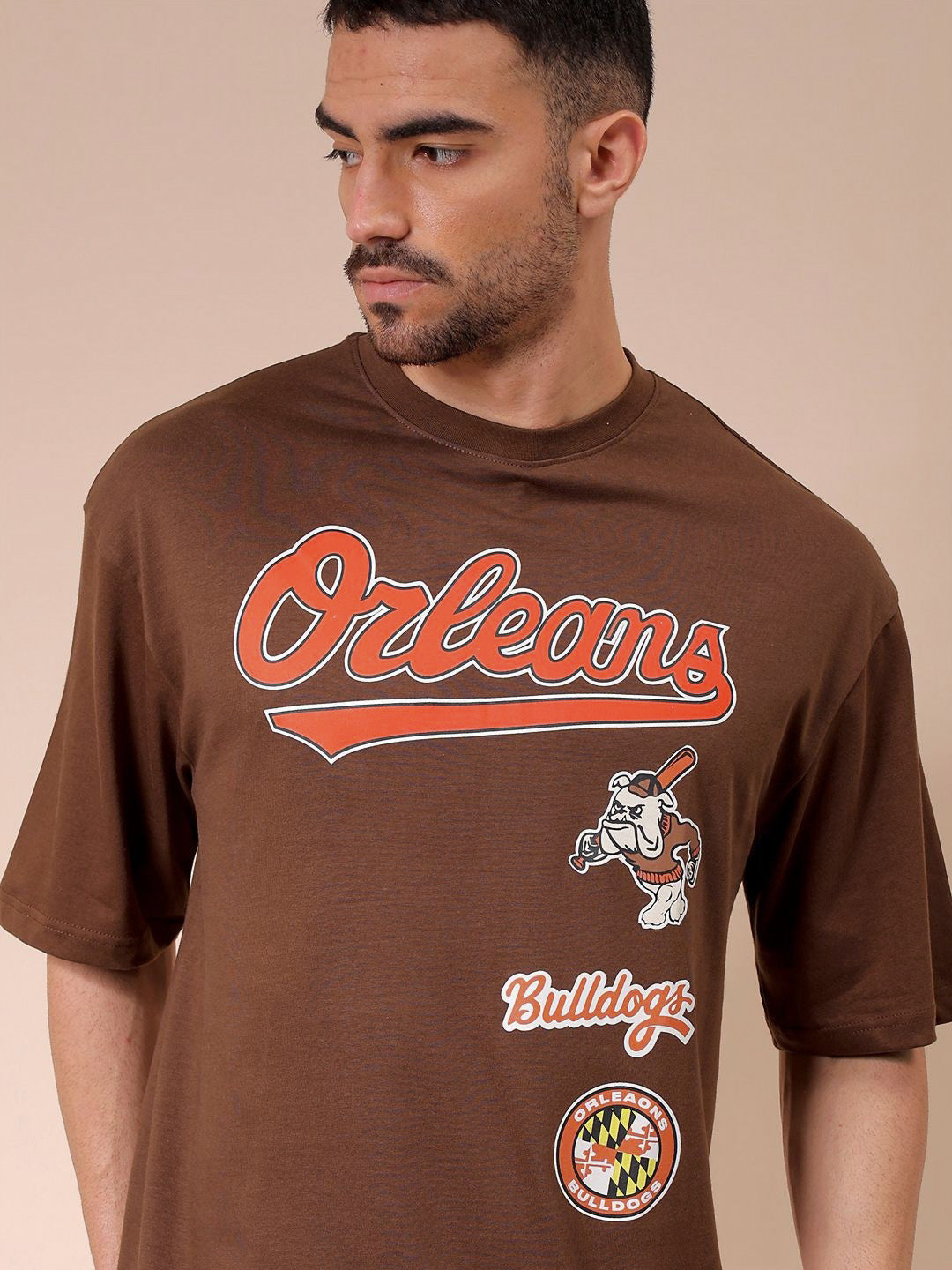 The Indian Garage Co Men Typography Printed Round Neck Cotton Oversized T-shirt